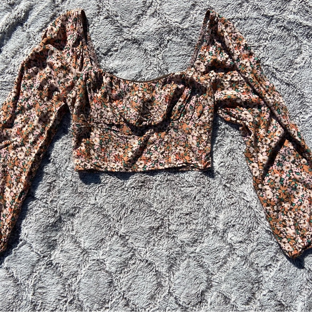 Floral Balloon Sleeve Crop Top - Medium, Wild Fable